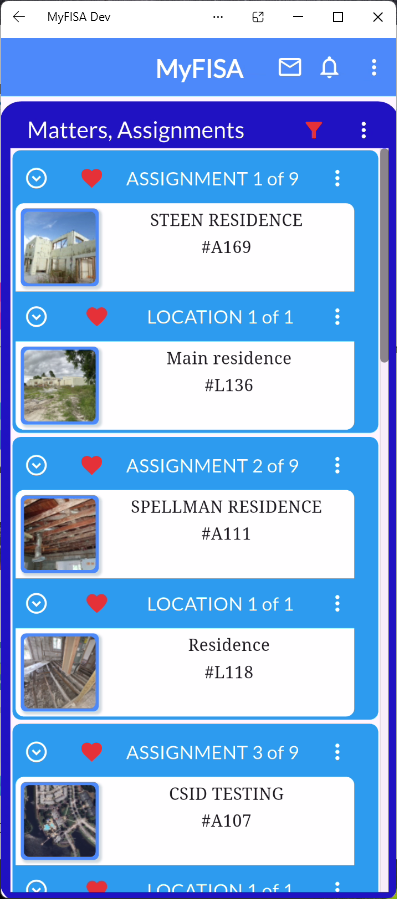 MyFISA Assignments List Screen